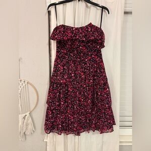 White House Black Market Pink and Black Strapless Floral Dress